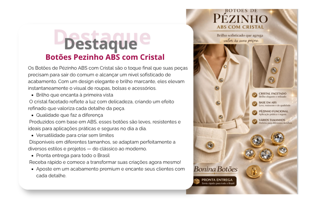 botões pezinho abs com cristal